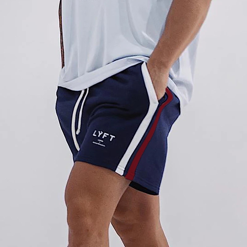 Мужские хлопковые шорты с боковыми полосками для спортзала бега спорта фитнеса