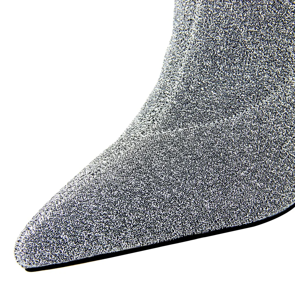 

women autumn ankle boots Pointed Toe Sequined Cloth Bling Women's Boots Slim Short Boots winter boots Women 7CM High Square Heel