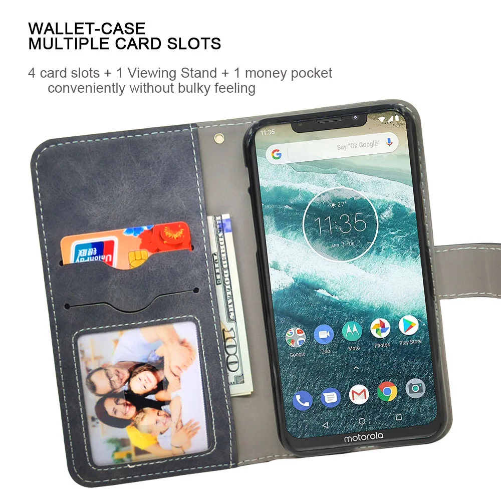 Роскошный Винтажный чехол для Motorola One power Moto G7 Z3 Play P30 Note Play, чехол-книжка из кожи, деловой силиконовый чехол-кошелек из ТПУ