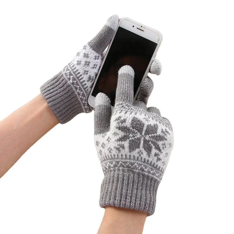 

Creative Fashion Snowflake Printing Gloves Mobile Phone Touch Screen Knitted Gloves Winter Thick & Warm Adult Gloves Men Women