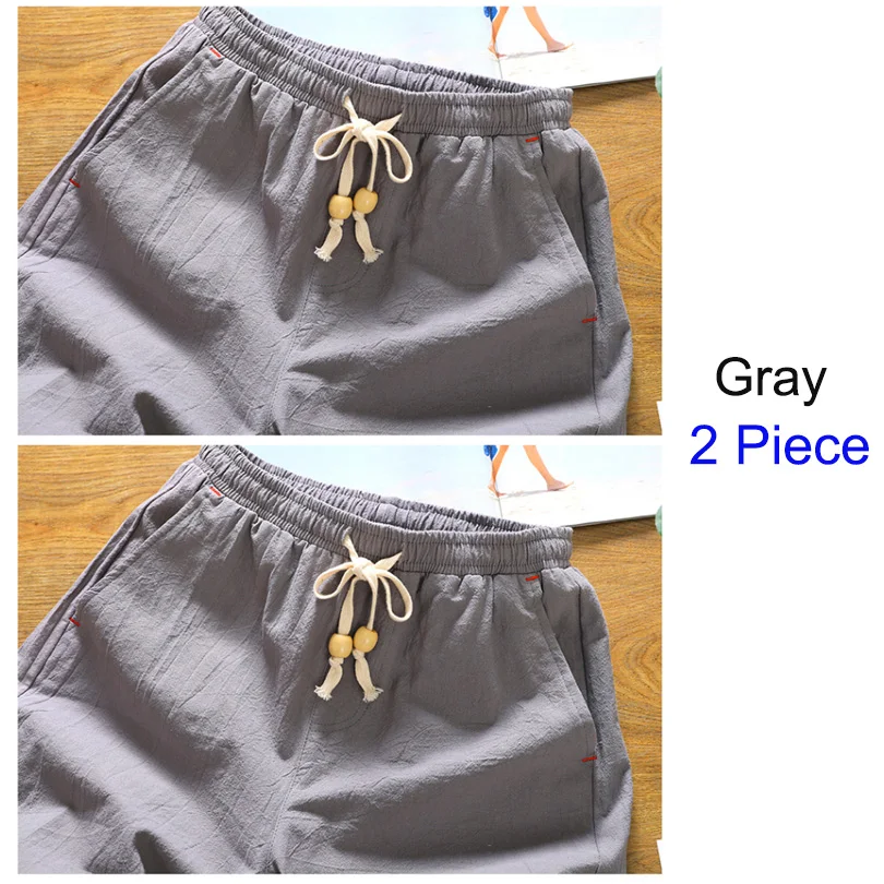 Gray 2 Piece Брендовые мужские шорты высокого качества из льна и хлопка, удобные повседневные спортивные шорты, мужские уличные однотонные модные шорты, мужские FK66-1 - Цвет: Gray 2 Piece