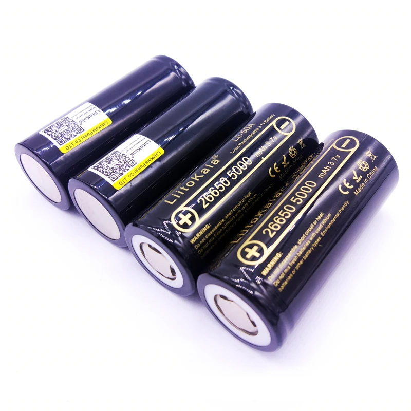 

4 шт. LiitoKala 26650-50A 5000 мАч 26650 Li-ion 3,7 в перезаряжаемая батарея для фонарика 20A
