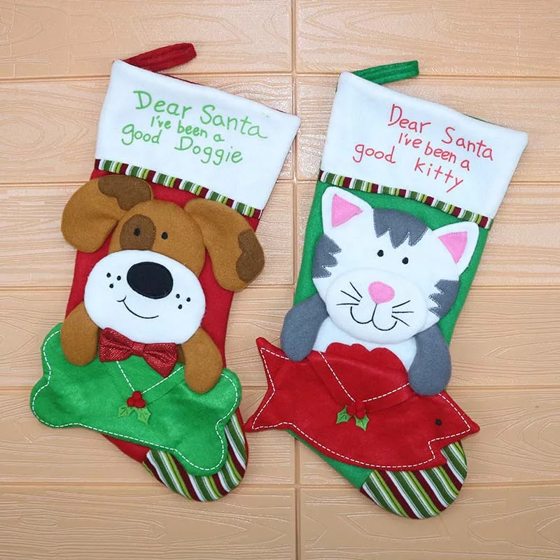 2020 New Cute Cat Dog Envelope Socks Christmas Stockings Year Candy Bag Gift Bags Kids Decorations | Дом и сад