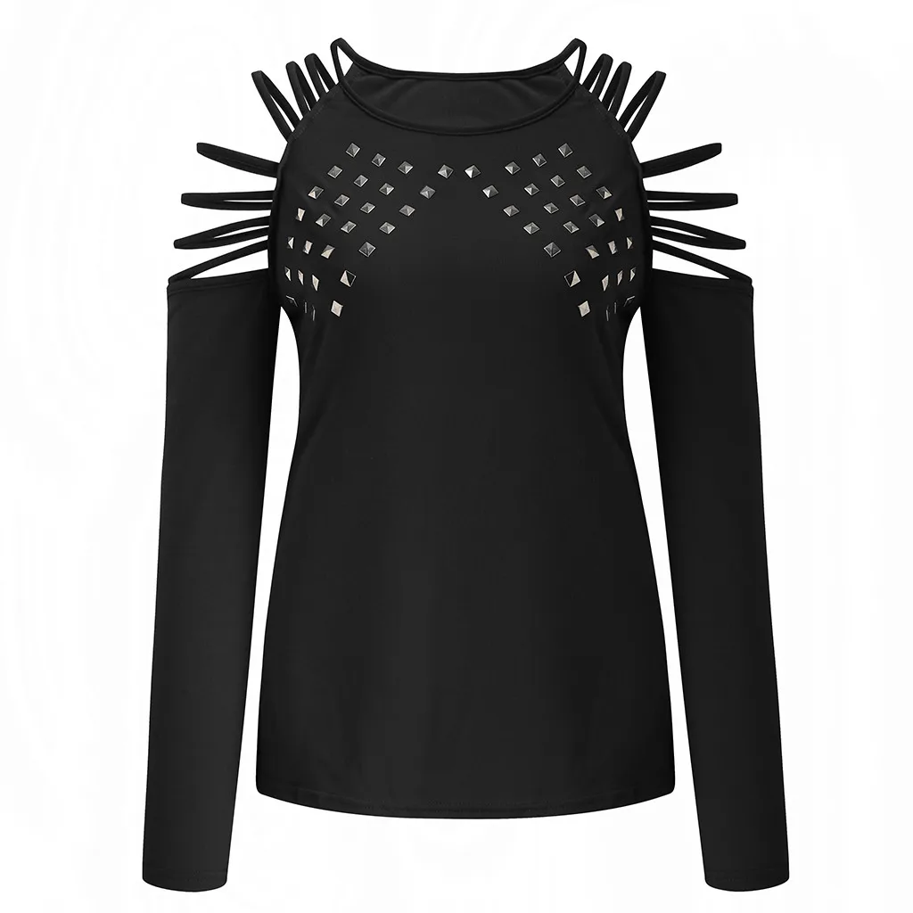 Женская Зимняя Блузка со стразами с длинным рукавом и вырезами|Блузки| |