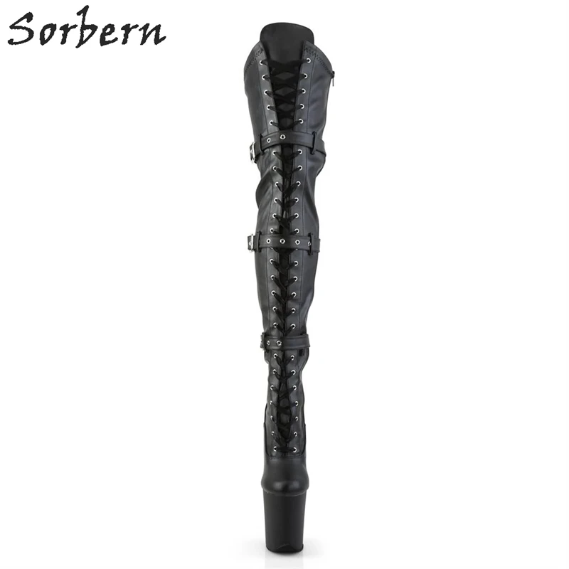 Sorbern/Сапоги выше колена на каблуке 8 дюймов; женские сапоги для стриптиза; высокие сапоги до бедра; черные сапоги на платформе и каблуке для танцев на шесте