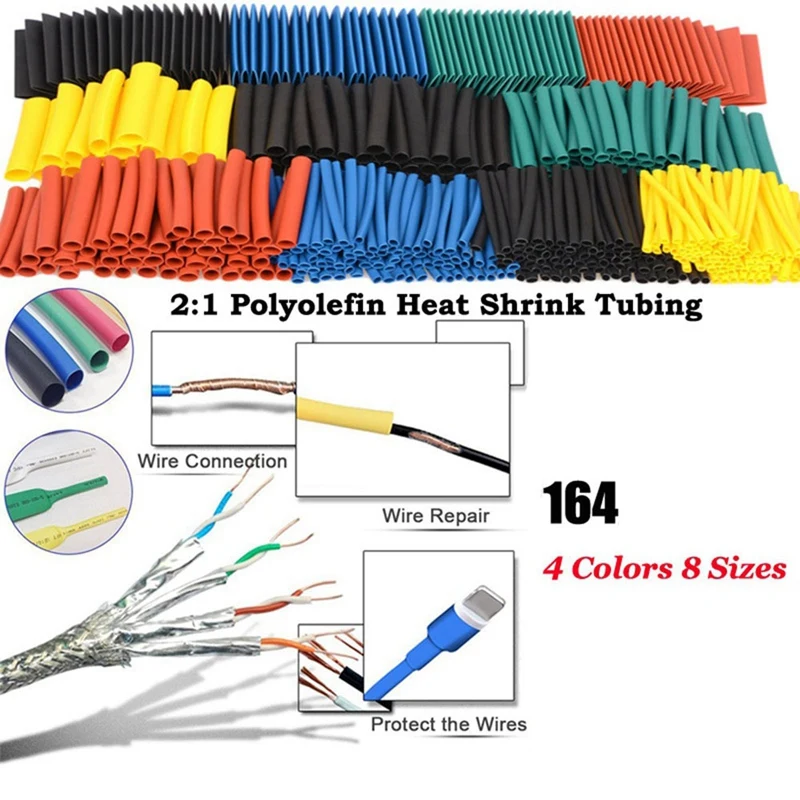 

164Pcs PE Shrinking Assorted Heat Shrink Tube Wire Cable Insulated Sleeving Tubing Set Tool Accessories