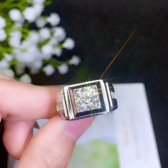 Kkmall Store круглое серебряное кольцо Moissanite 1.00ct D VVS роскошное свадебное кольцо Moissanite для мужчин серебряное кольцо 925