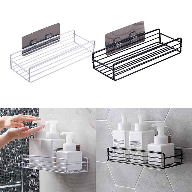 

Shower Organizer Shelf Wall Mounted Adhesive Storage Rack Holder Without Drilling for Bathroom Kitchen Washroom Storage Supplies