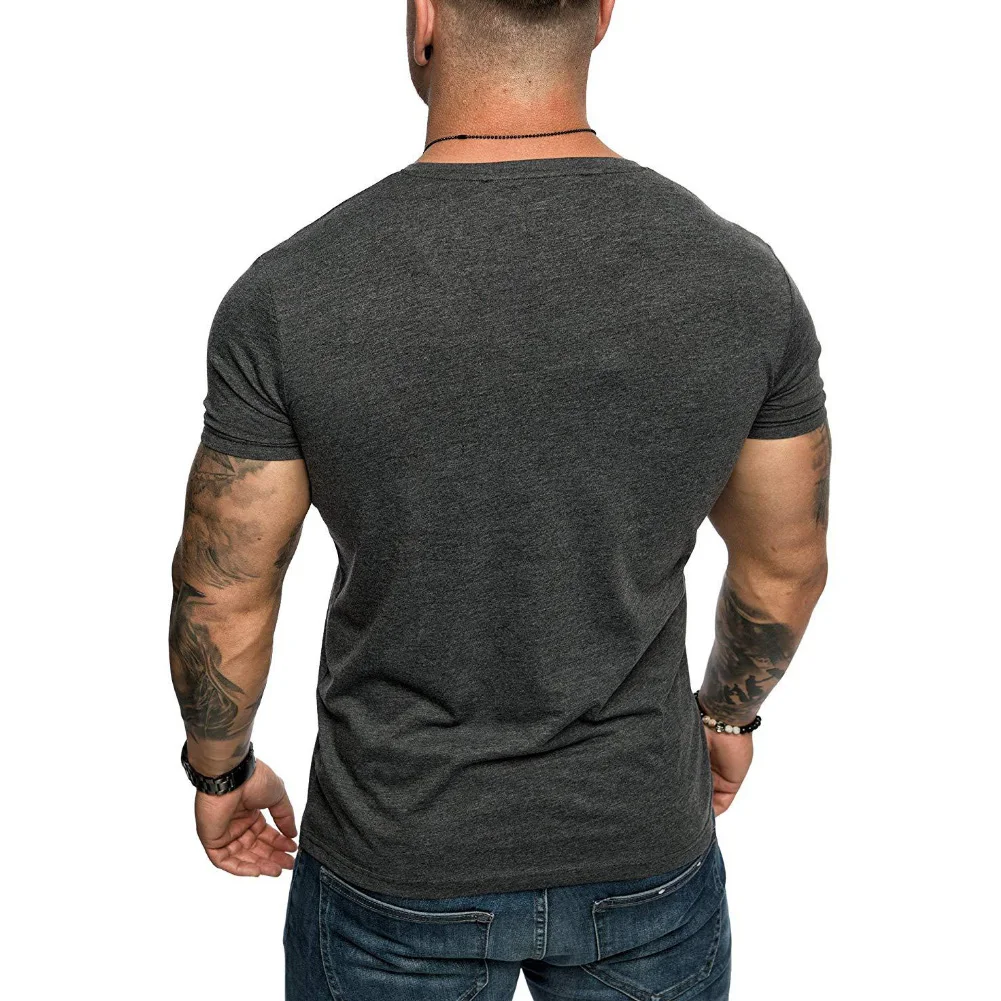 

Casual Men Solid Color Short Sleeve V Neck Slims Fit Fitness T-Shirt Blouse Top Suitable for work school dating shopping sports