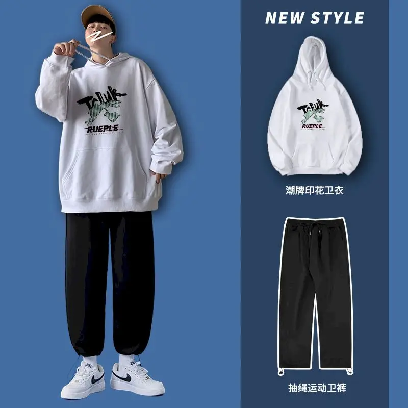 

Fonelie Spring Autumn Sportswear Suit Men Fashion Hooded Sweatshirt Casual Trend Sports Pants 2 Piece Suits Streetwear Mens Sets