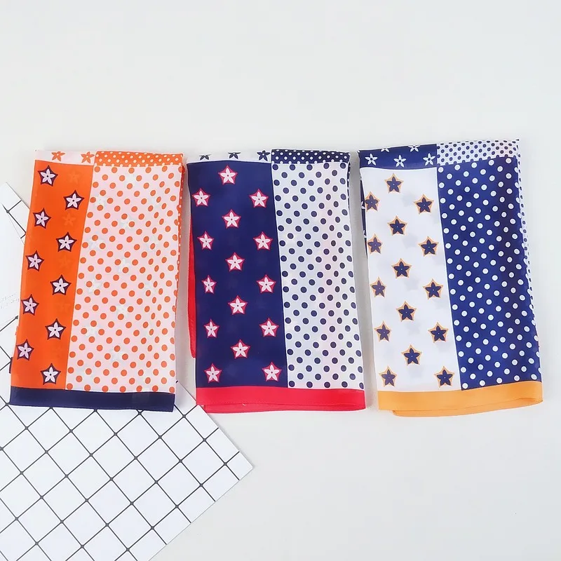 

Multi-functional 100% Silk Scarf Small Square Scarves Decorative Arts Retro Women Headband Dot Assorted Colors Star Pattern 53cm