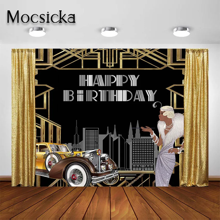 

Mocsicka Great Gatsby Birthday Backdrop Roaring 20s Retro 1920s The Great Gatsby Party Decorations Photography Background