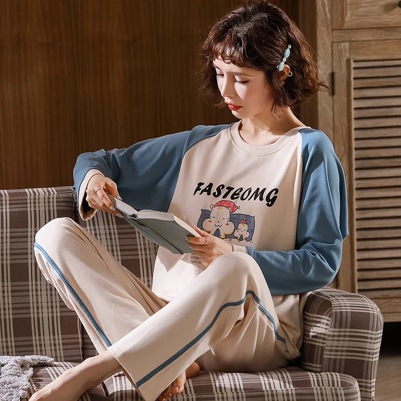 

Oversize New Collection 100% Cotton Spring Autumn Ladies Cartoon Pajamas Suits 2PCs Soft Comfortable Sweet Style