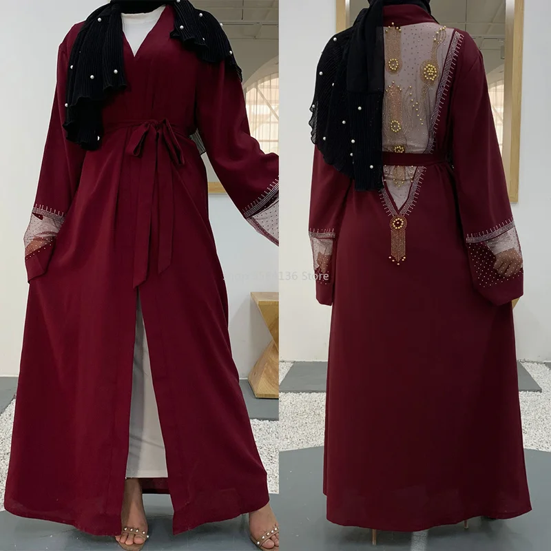 Кимоно Abaya модный сетчатый кардиган стразы сшитый женский арабский Дубай Турция