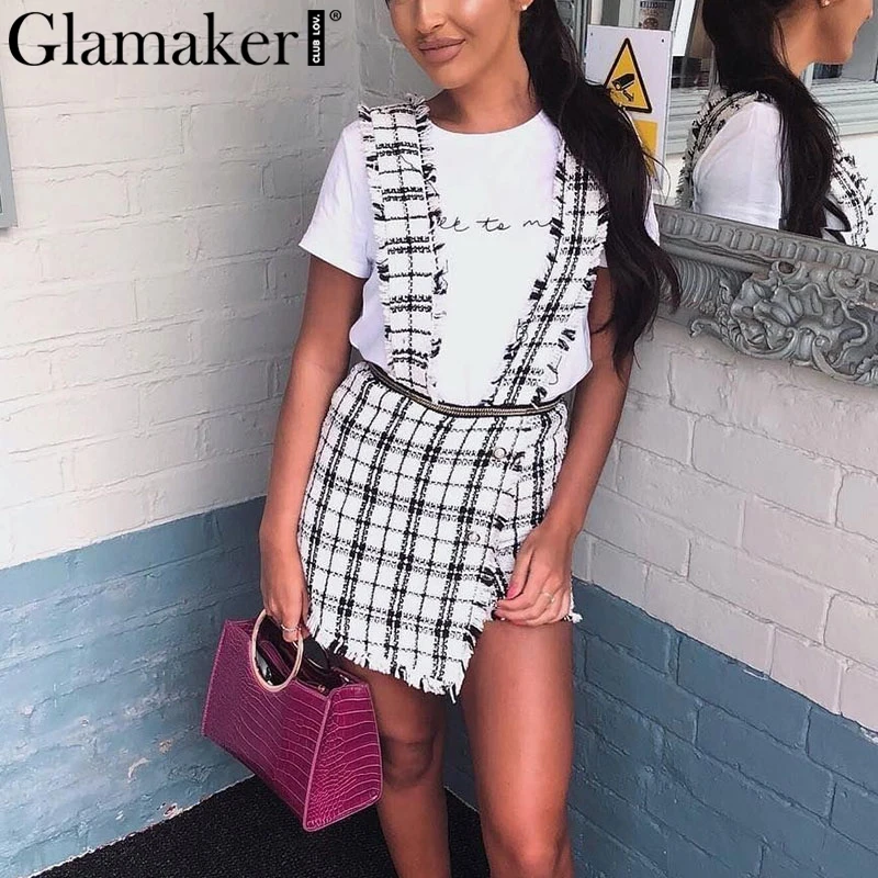 Женская твидовая юбка Glamaker черная мини с бахромой и высокой талией вечерние