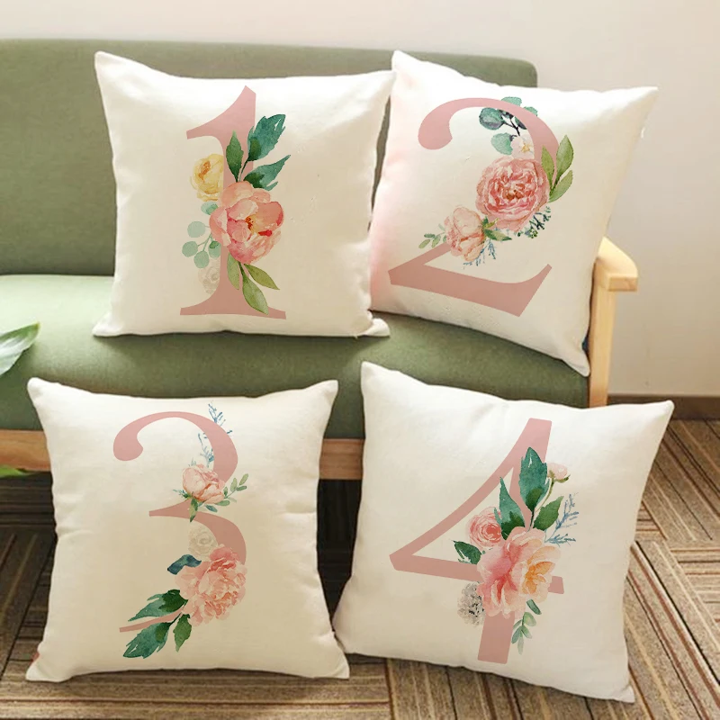 

Lucky Number Flower Printed Pillow Case Home Decorative Pillowcases Pink Number Sofa Cushion Case office simple decorat Cojines