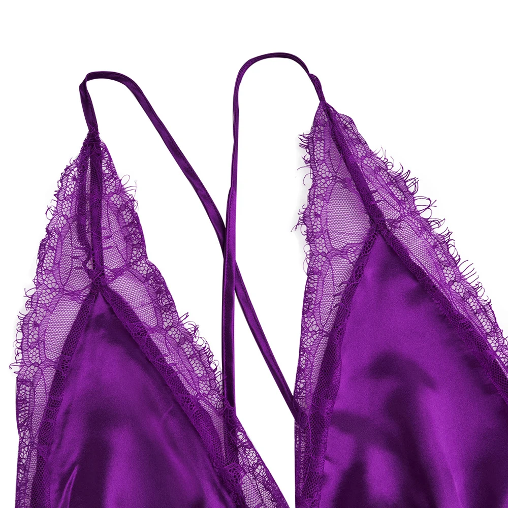 

Sexy Women Sleeveless Nightdress V-Neck Hollow Lace Backless Lingerie L-5XL