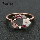 Женские свадебные кольца на палец, красивые креативные цветы-бабочки с кристаллами из розового золота и циркония, подарочное ювелирное изделие для девочек