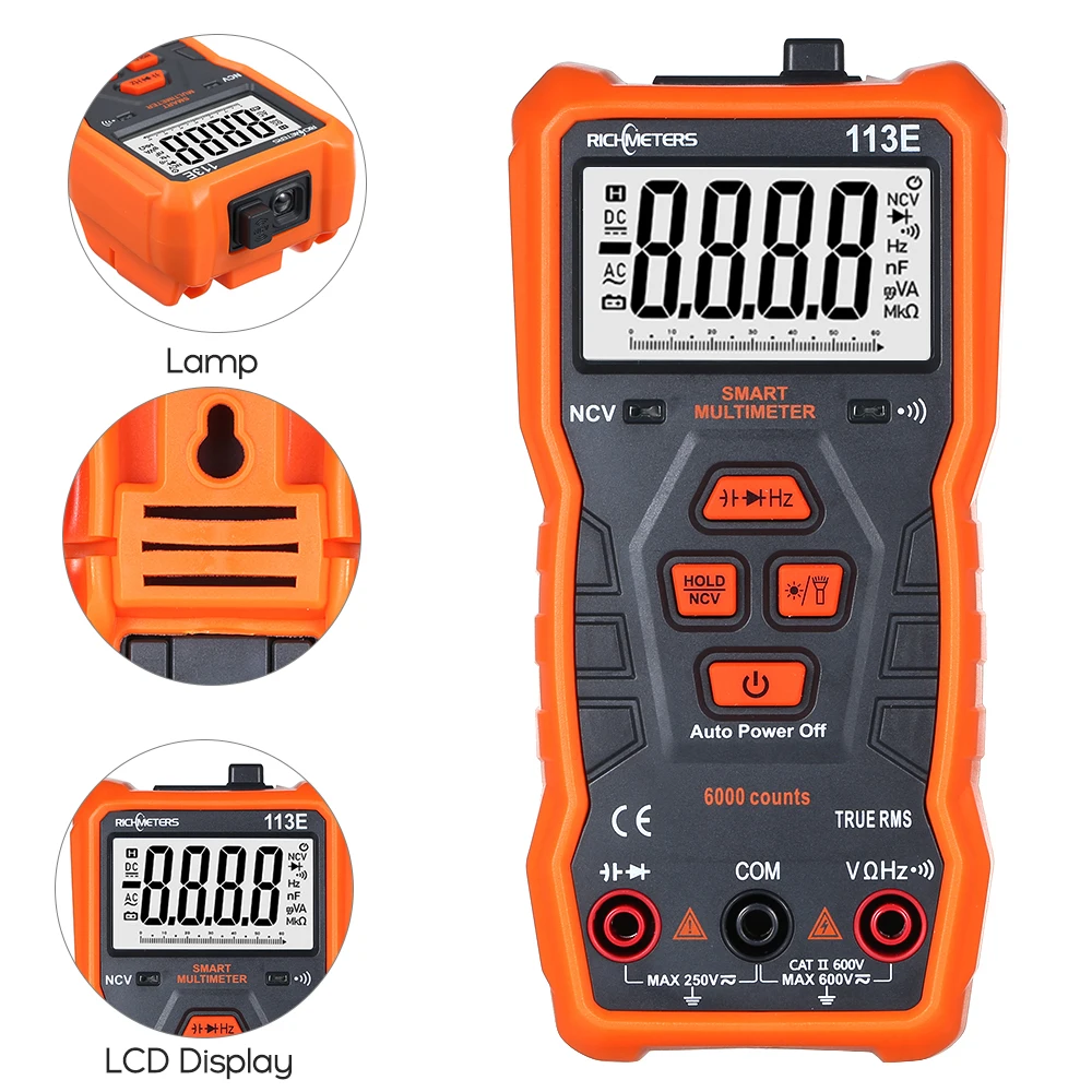 RICHMETERS RM113E NCV Digital Multimeter 6000 Counts Auto Ranging AC/DC Voltage Temperature Measuring Meter VS RM113A RM113D | Инструменты