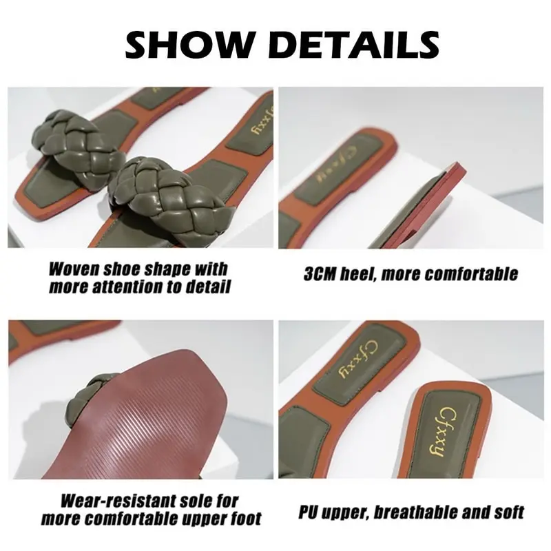 

2021 Fashion Flat Slippers Women Weave Slides Sandal Ladies Mules Outdoor Beach Lady Shoes Woman Home Slippers Female Flip Flops