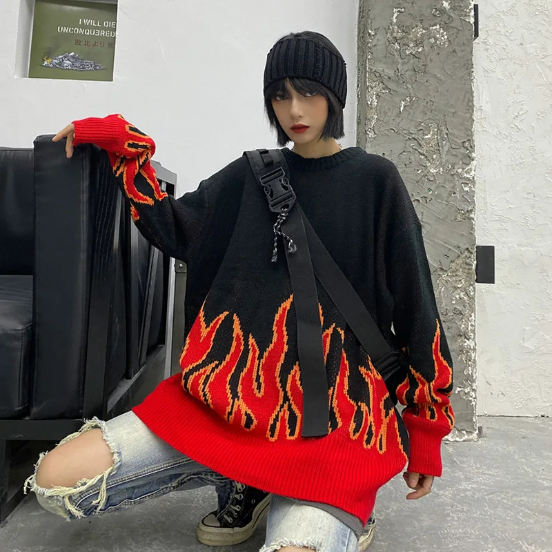 Женский жаккардовый свитер Neploe пуловер оверсайз с круглым вырезом и длинными