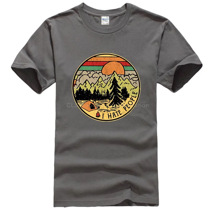 Camping I Hate People I Love Camping Винтажная футболка Черная Хлопковая мужская мультяшная Футболка Мужская Унисекс Новая модная свободная футболка - Цвет: Men dark gray