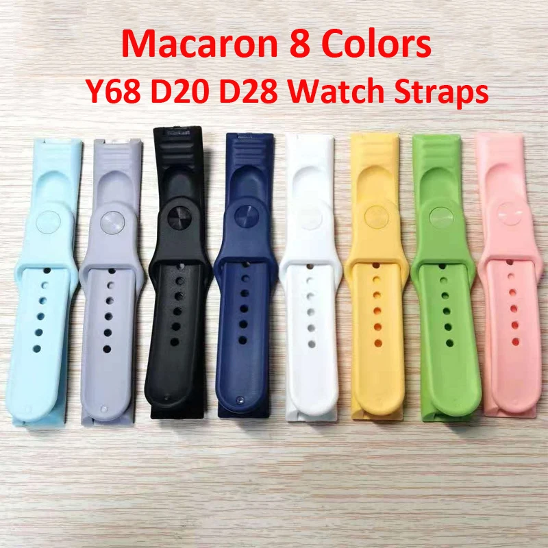 Силиконовый ремешок Macaron 8 цветов для Y68 D20 D28 сменный мягкий из ТПУ наручных часов