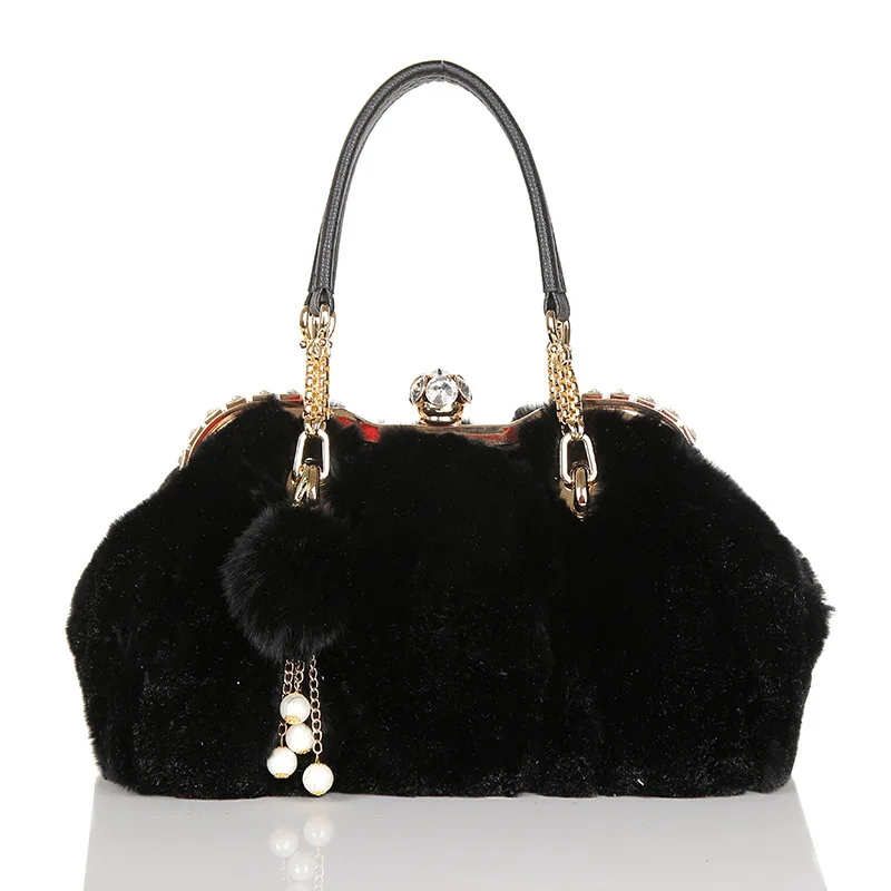 Winter Faux Fur Rabbit Hair Clutch Bag Korean clutch bag banquet fashion handbags Elegant women's wallet purse | Багаж и сумки