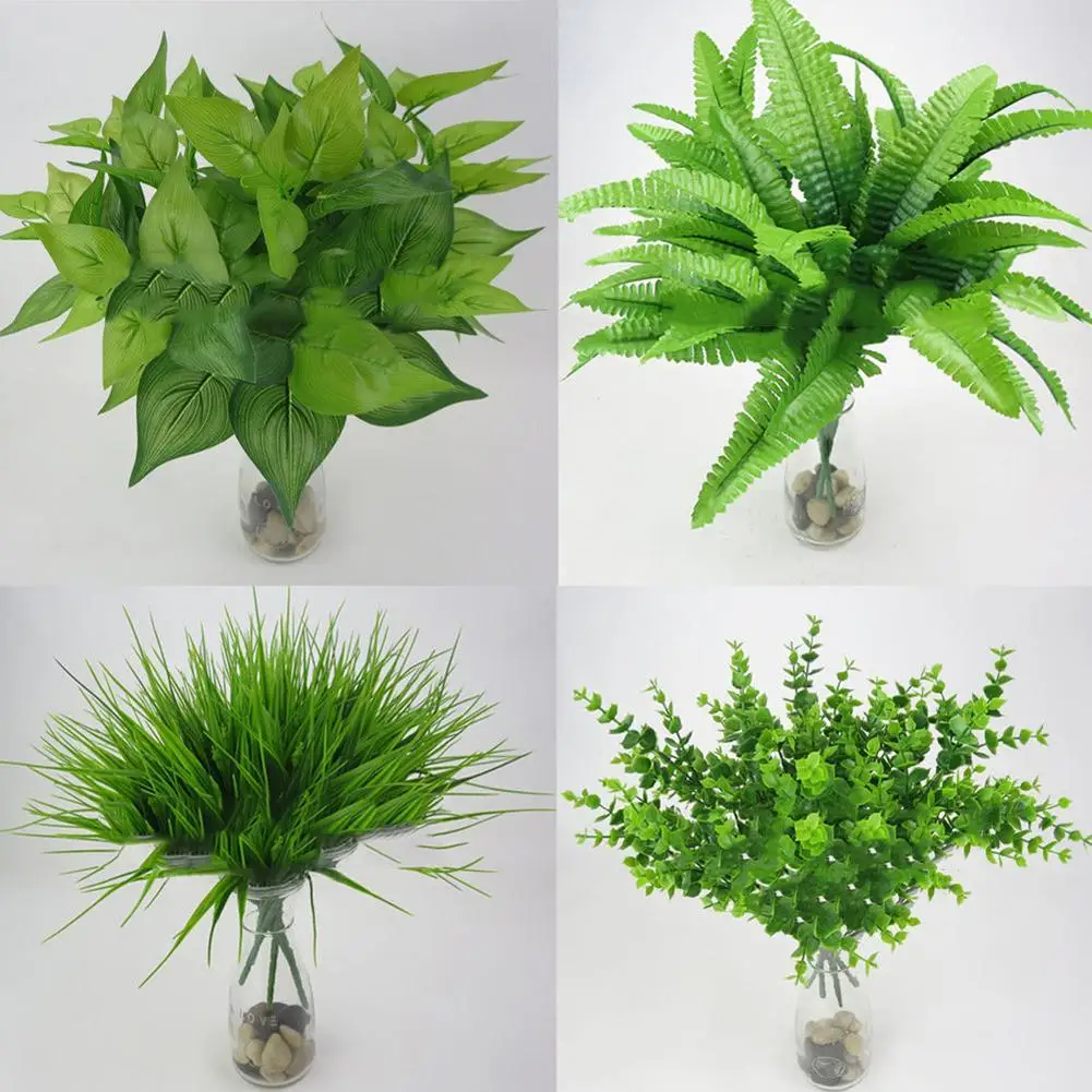

1PCS New year Fake Leaf Foliage Bush Indoor Outdoor Artificial Green Plastic Plant Office Garden Decor Home Decorations