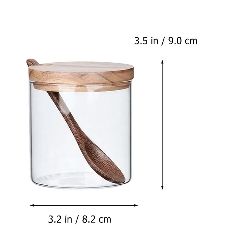 

2 Pcs Household Glass Seasoning Bottles Soy Jars With Spoon And Wood Lid Kitchen Storage Jar