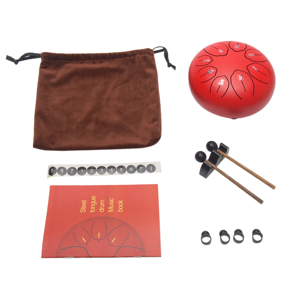 

6inch With Carry Bag Handpan Meditation Musical Instrument C Key 8 Tone For Beginners Steel Tongue Drum Mini Gift Finger Sleeves