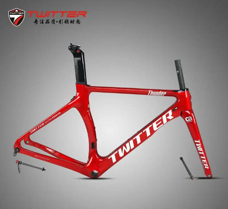 Купи Carbon Road Bike Frame Twitter Thunder 700C Seatpost Fork Disc Brake Thru Axle F12*100mm R12*142mm Racing Cycling Wind Breaking за 23,332 рублей в магазине AliExpress