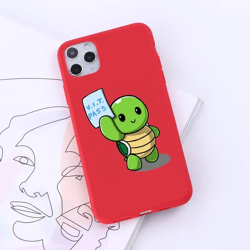 

Cartoon cute turtle Phone Case Red Candy Color for iPhone 6 7 8 11 12 s mini pro X XS XR MAX Plus