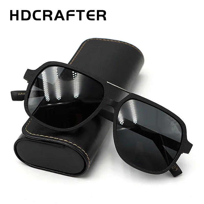 

HDCRAFTER Black Oversized Sunglasses Wood Polarized Sunglasses Men Glasses Men UV400 Protection Eyewear Wooden Pilot oculos