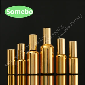 Золотой стеклянный флакон для духов с алюминиевым спреем, 10 мл, 15 мл, 20 мл, 30 мл, 50 мл, 100 мл