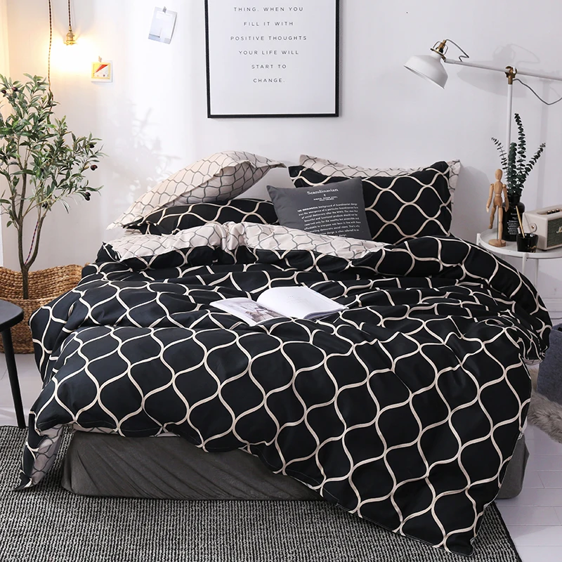 

New products Luxury Bedding Set Super King Duvet Cover Sets Marble Single Queen Size Black Comforter Bed Linens Cotton xx14#