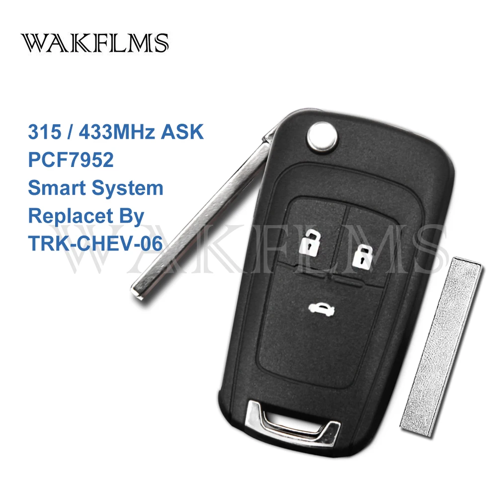 3 кнопочный дистанционный Автомобильный ключ 315 МГц 433 для Chevrolet с чипом PCF7952 умная