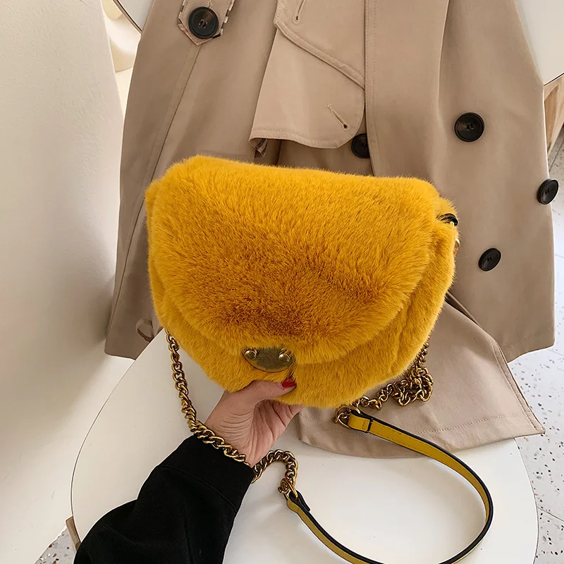 Осенне-зимняя плюшевая сумка-мессенджер кошелек однотонный мягкий плюшевый