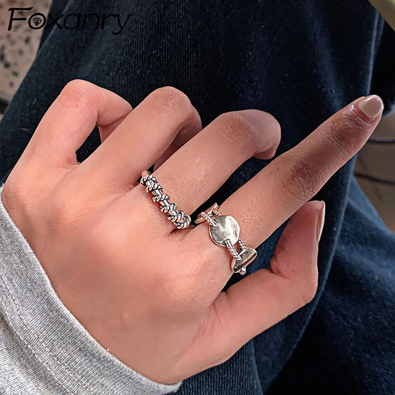 

Foxanry 925 Stamp Geometric Disc Rings for Women New Fashion Creative Knotted Twist Birthday Party Jewelry Gifts