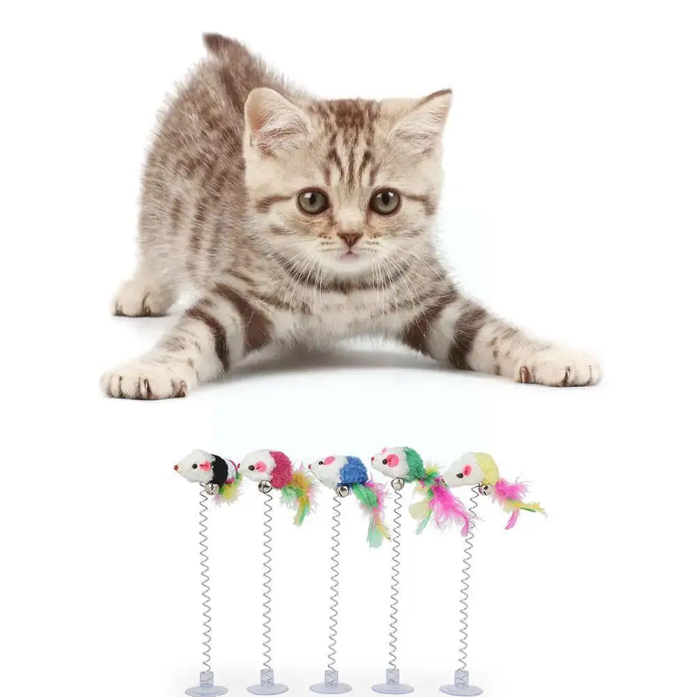 

1PC Spring Pet Toy Elastic With Bell Spring Color Mouse Product Decoration Cat Sucker Accessories And Bottom Pet Feather To S7E3