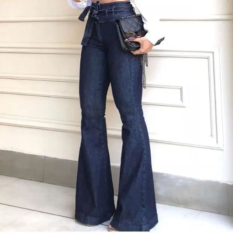 

New Women's Trousers with High Waist Micro-elastic Lace-up Flared Trousers and Wide-leg Jeans for Foreign Trade Baggy Jeans