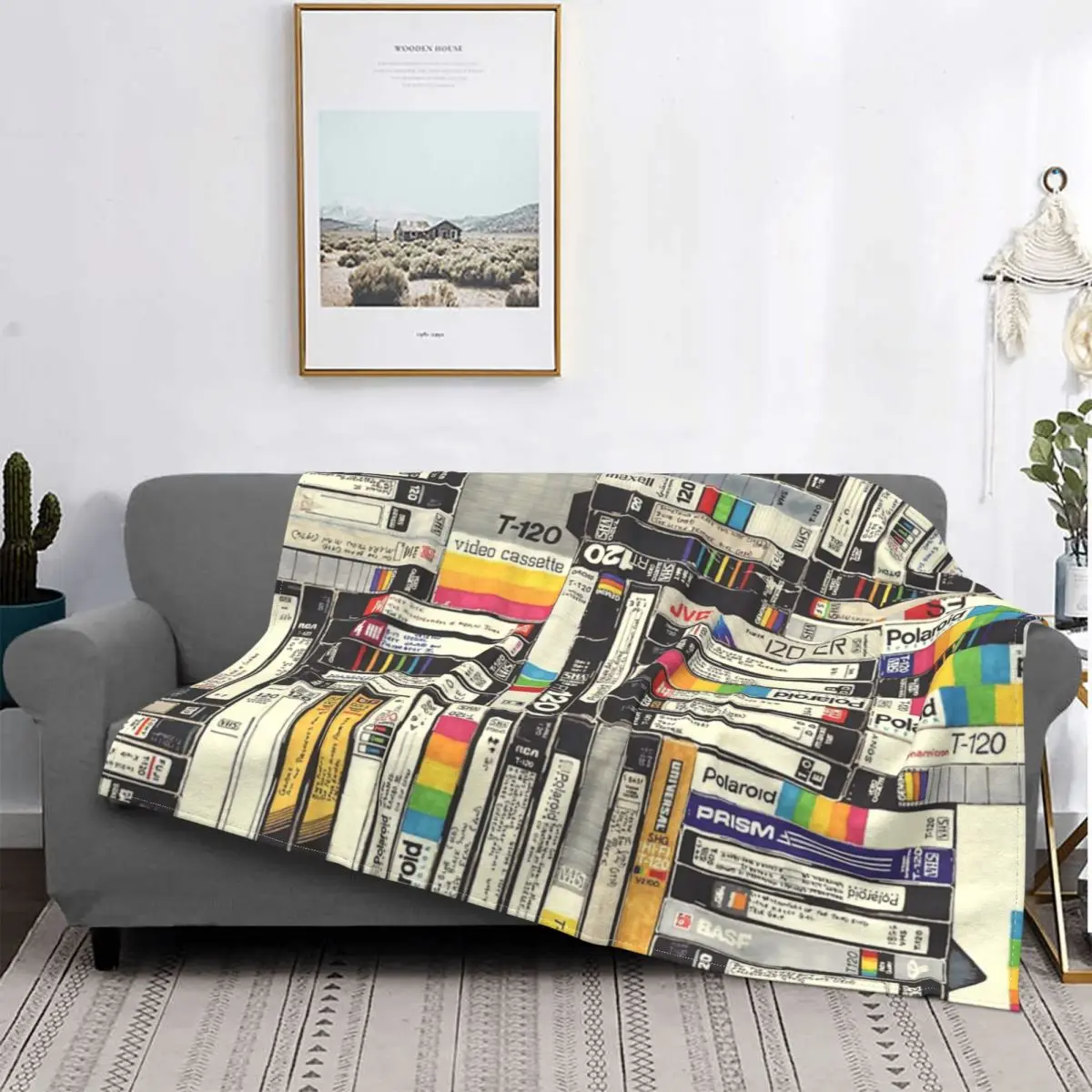 

Vhs-colcha a cuadros para cama, sofá cama, manta de playa, manta Kawaii, colcha de Picnic