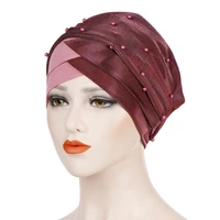 fashion muslim women beading hijab bonnet long tail turban caps islamic forehead cross inner hijab cap african indian hat