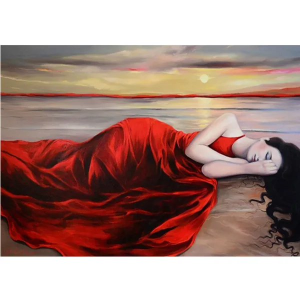 Алмазная 5D мозаика сделай сам картина из круглых страз с изображением девушки