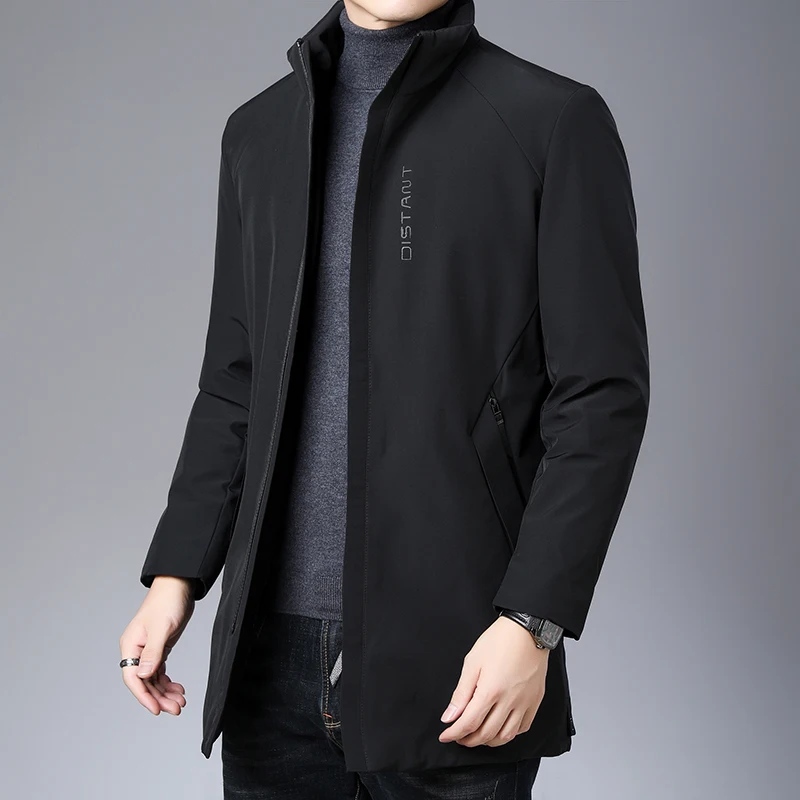 Men's down jacket Casual middle age winter black multi-pocket solid color basic zip-up coat slim and warm jacket