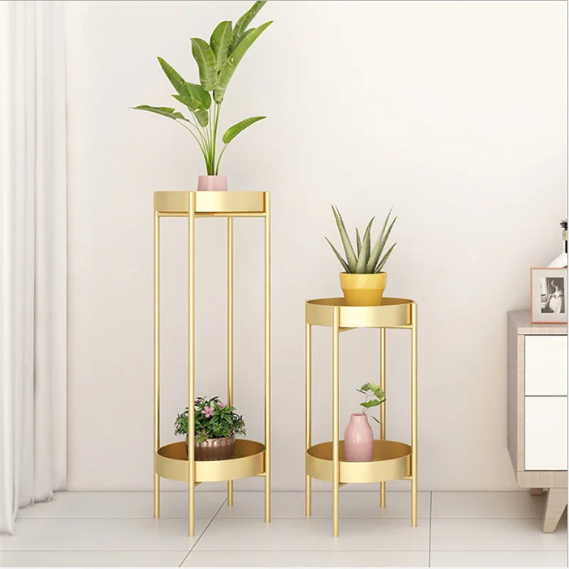 Nordic Metal Plant Stand 2-tire Gold Flower Metal Stand Office Home Iron Plant Stand White Metal Garden Decors Metal Shelves