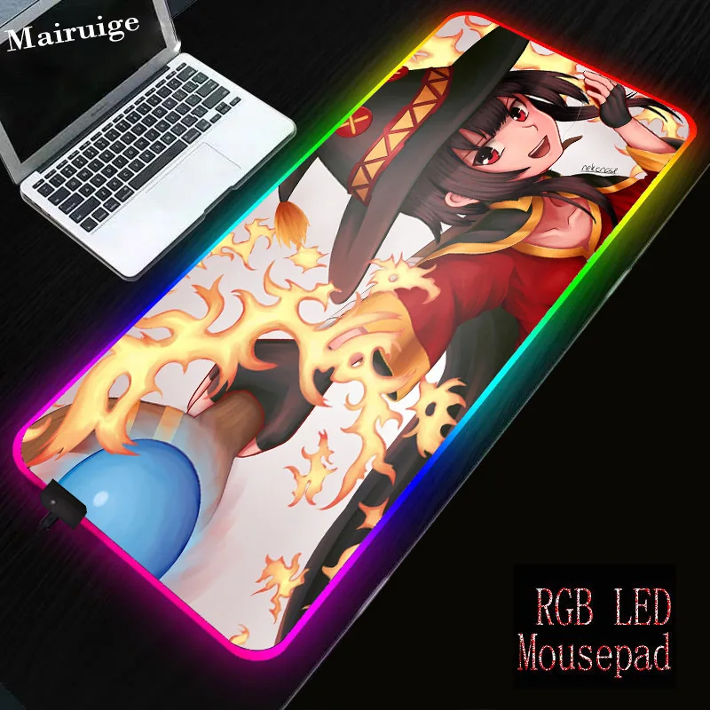 Mairuige Megumin аниме игровой большой коврик для мыши RGB светодиодный светильник 7
