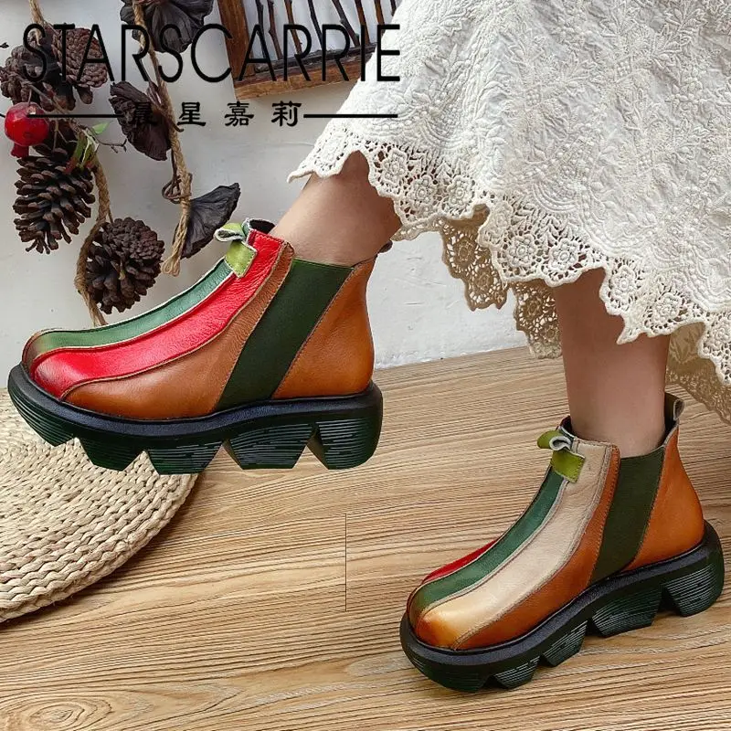 

2021 spring and autumn women's boots top layer cowhide fashion rainbow low tube flat heel round toe single li riding boots