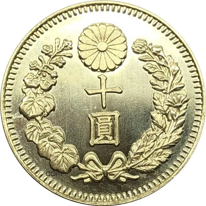 

Отличный японский 42 года Meiji 10 иен 1909 латунная металлическая копировальная монета