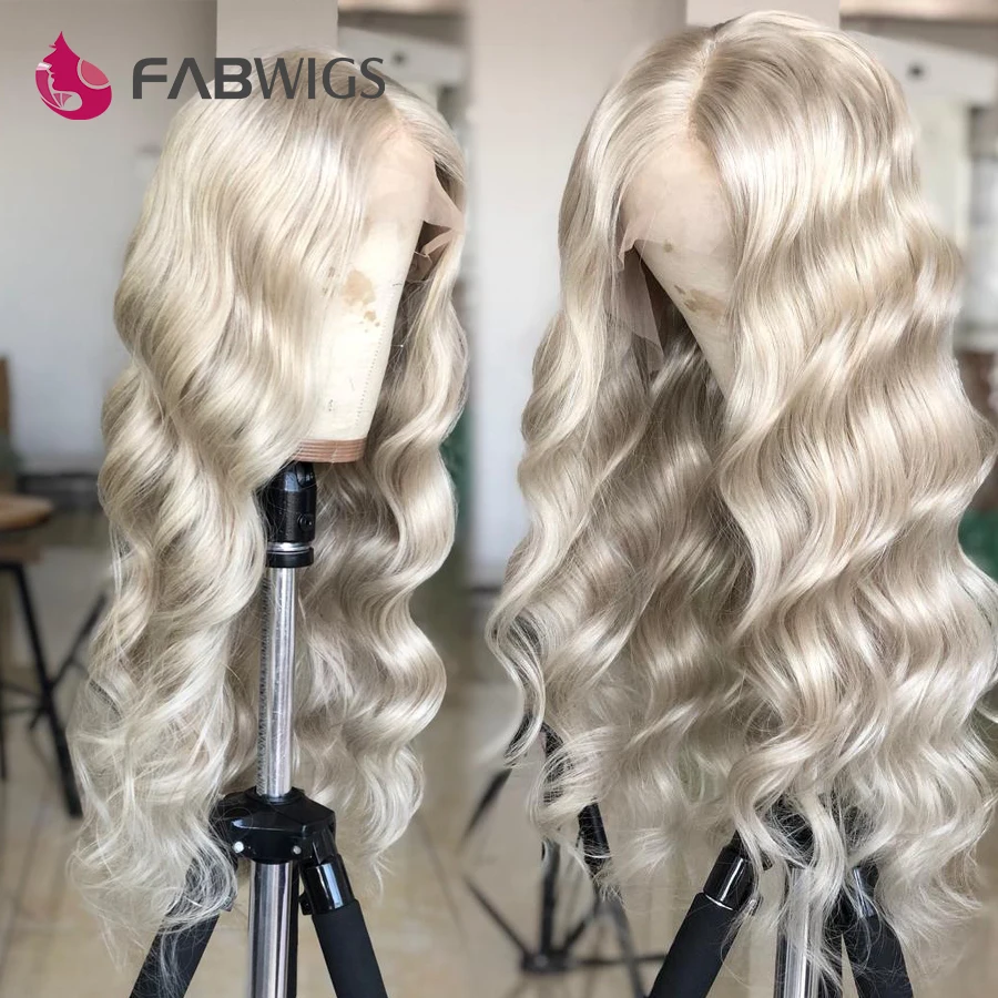 Fabwigs 180% Плотность пепепельный светлый кружевной фронтальный парик из